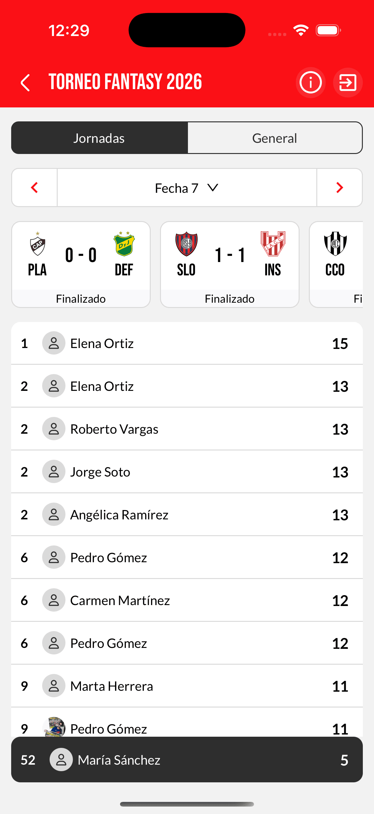 Tabla de posiciones